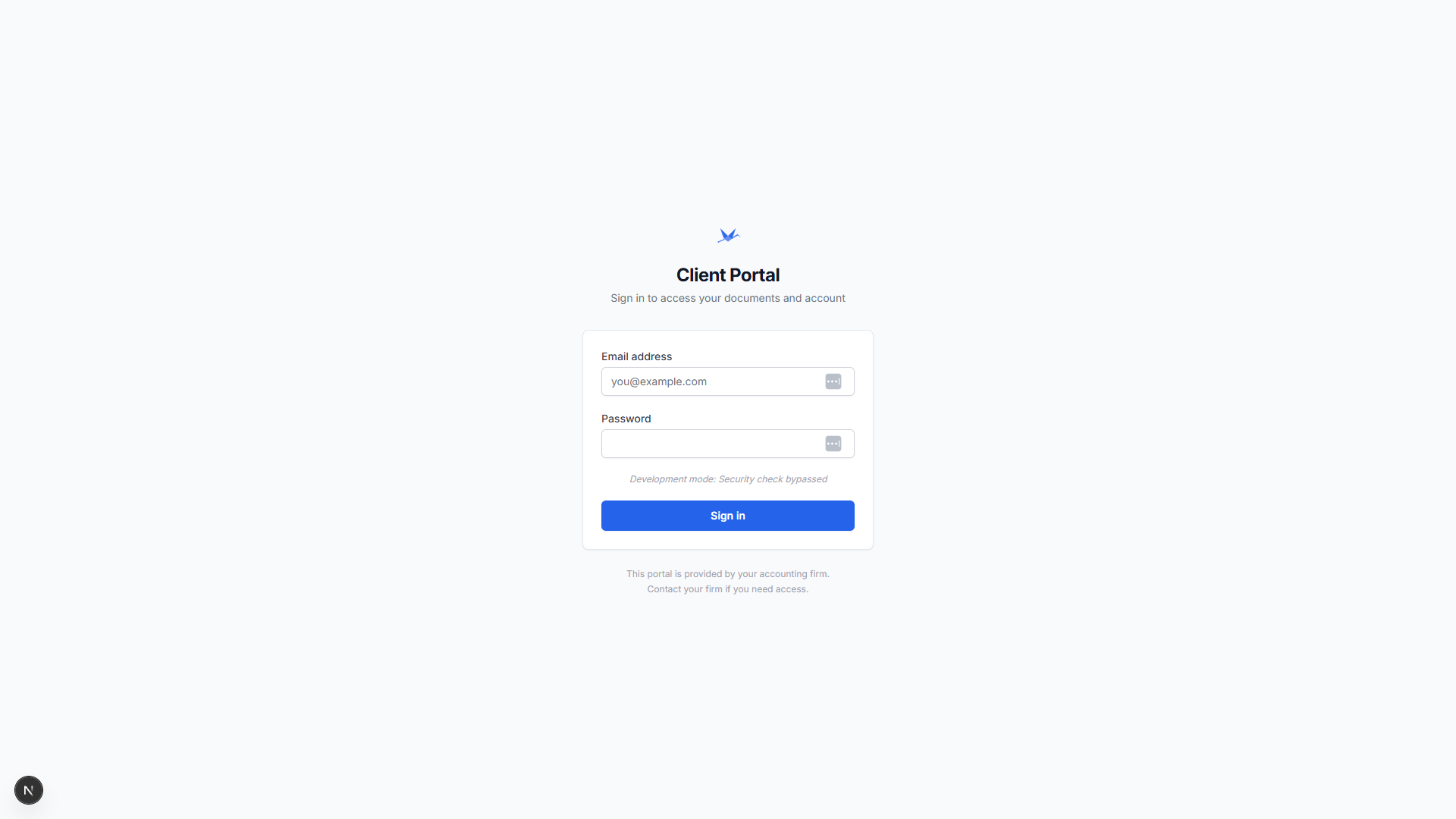 Client self-service portal with document upload and status tracking