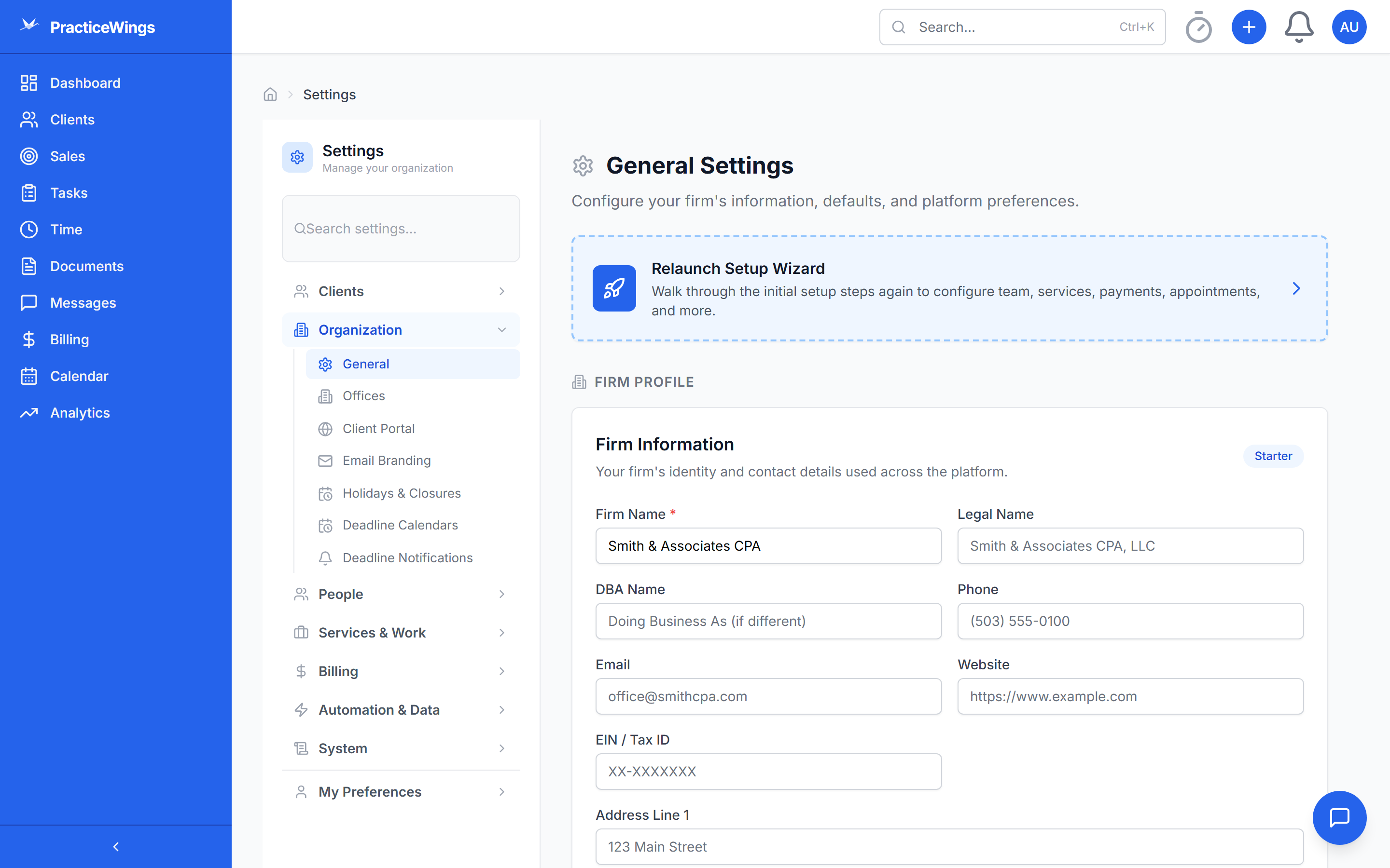 Integration settings connecting firm tools
